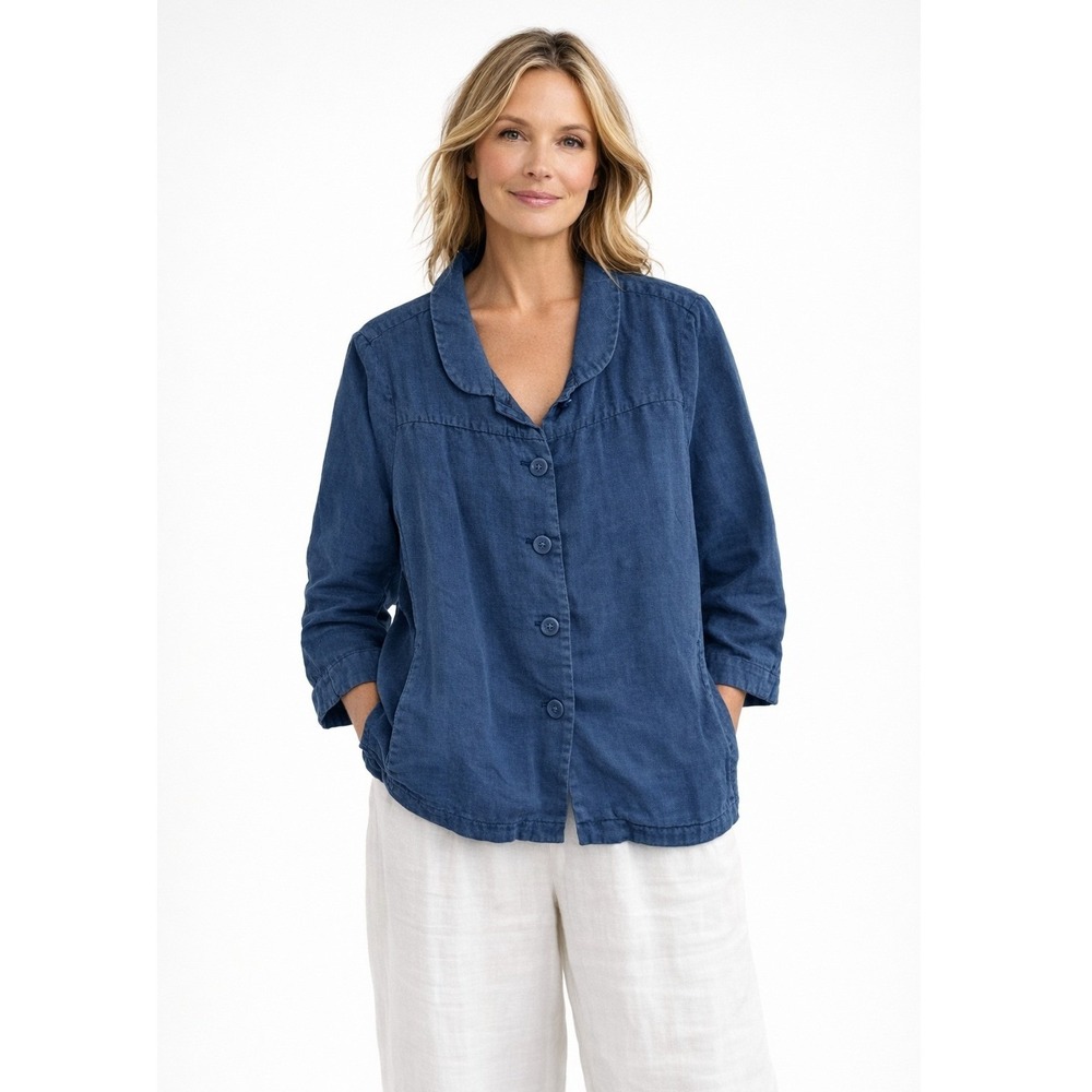 Seasalt Cornwall Treverbyn Blue 100% Linen Button Front Chore Jacket UK‎ 14 US M